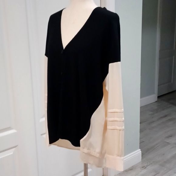 Reiss Addison wool blend colorblock button down V-neck cardigan blouse top 8 - Picture 16 of 16